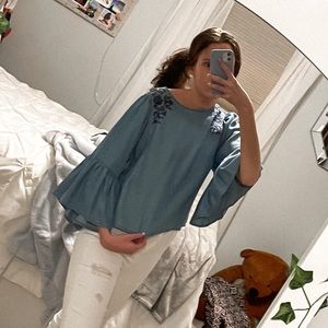 Light Blue Hollister Smock Blouse